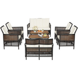 Tangkula Outdoor PE Wicker Conversation Set with 2-Tier Coffee Table