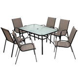 Furniture Set, Outdoor Furniture Set with 6 Stackable Armchairs, 55 Inches Dining Table with 1.5 Inches Umbrella Hole