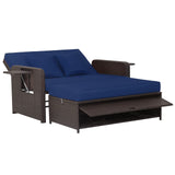 Tangkula Patio Rattan Daybed, Patiojoy Wicker Loveseat Sofa with 4-Postion Adjustable Backrest, Storage Ottoman, Cushions