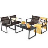 Tangkula 4 Pieces Patio Furniture Set, Outdoor Conversation Sofa Set with Coffee Table