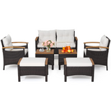 Tangkula 7 Pieces Patio Rattan Sofa Set, Outdoor Wicker Conversation Set