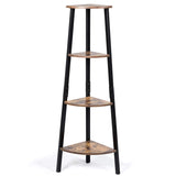 Industrial Corner Shelf, 4-Tier Ladder Bookshelf, Metal Frame Storage Rack