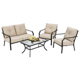 4 Pieces Outdoor Furniture Set, Patio Conversation Set with Cushions and Steel Frame