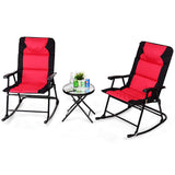 3 Pieces Folding Bistro Set, Outdoor Rocking Chairs with Round Table Set
