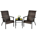 Tangkula 3 Piece Patio Bistro Furniture Set, PE Rattan Chairs with Coffee Table