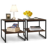 Tangkula Side Table Set of 2, 2 Tier Coffee Table with Mental Frame Wood Top