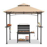 Tangkula 8x5 Ft Grill Gazebo, Double Tiered Outdoor BBQ Gazebo with 2 Side Shelves, 5 Hooks