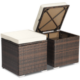 Tangkula 2 Pieces Patio Ottomans, Patiojoy Hand-Woven PE Rattan Side Table with Removable Cushion & Hidden Storage Space