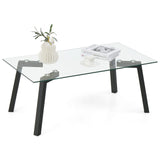 Tangkula Tempered Glass Coffee Table, Modern Cocktail Table, Clear Tea Table for Living Room Reception Office