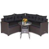 Tangkula 4 Piece Outdoor Sofa Set, Patio Rattan Corner Chair Set W/Round Side Table