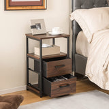 Tangkula Nightstand, Sofa Side End Table with Open Shelf & 2 Drawers