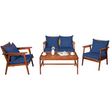 4/8PCS Patio Wood Sofa Set, Outdoor Acacia Wood Seating Chat Set with Cushions & Coffee Table