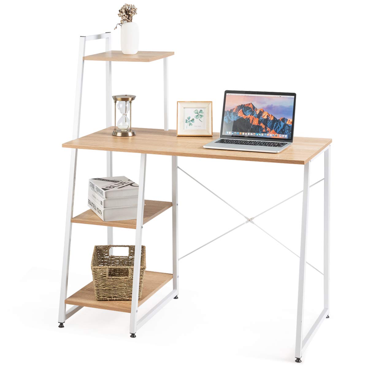 Computer Desk with 4 Tier Shelves - Tangkula