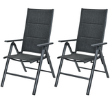 Tangkula Set of 2 Patio Dining Chairs, Portable Sling Back Chairs with Aluminum Frame, High Back Recliner with 7 Adjustable Positions