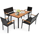 Tangkula 5 Pieces Patio Dining Set, Modern Conversation Set w/Solid Wood Table & Umbrella Hole for Backyard Garden Porch