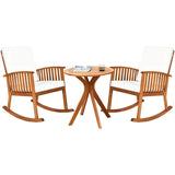 Tangkula 3 Piece Wood Patio Rocking Chair Set, Outdoor Acacia Wood Rocker Set with Round Table