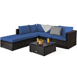 Tangkula 6 Piece Patio Furniture Set,Durable Steel Frame PE Rattan Wicker Sectional Sofa Set