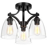 Tangkula Glass Ceiling Light Fixture, Clear Glass Shade, Semi Flush Mount Ceiling Light w/ Sturdy Metal Canopy