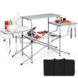 Folding Grill Table, Aluminum Camping Kitchen Table with Cook Station,