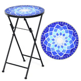 22" Mosaic Plant Stand, Folding Outdoor Side Table, Round Patio End Table