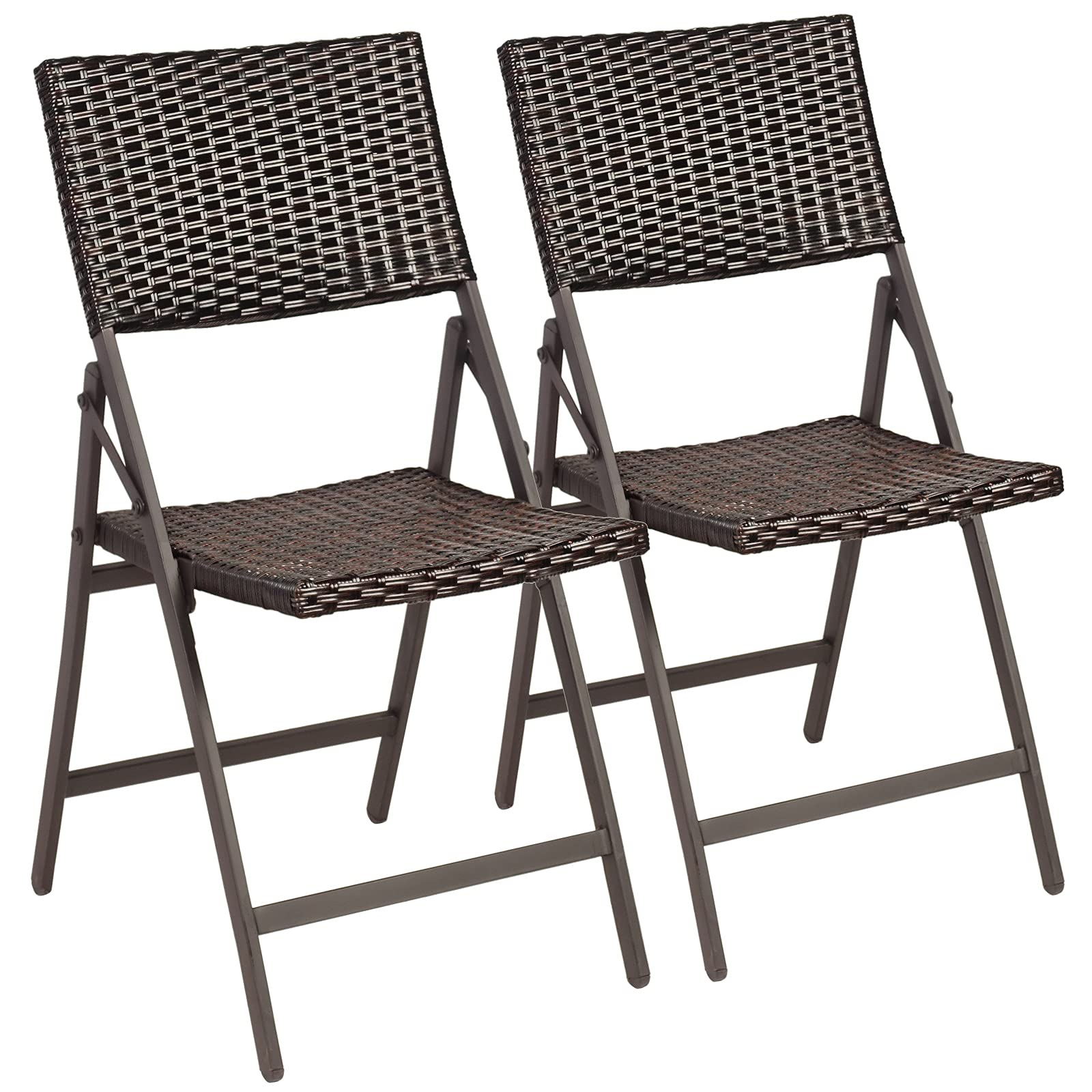 2 Pieces Patio Rattan Folding Dining Chairs - Tangkula