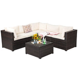 6 Pieces Patio Furniture Set, Outdoor Rattan Sofa Set, Wicker Conversation Set