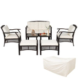 Tangkula 7 Pieces Patio Furniture Set, Outdoor Rattan Conversation Set with Waterproof Cover