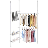 Tangkula Double 2 Tier Adjustable Closet System, Floor to Ceiling Clothes Hanger with 2 Storage Baskets & Inner Spring