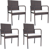PATIOJOY Outdoor Patio Wicker Chairs Set of 4, with Heavy Duty Steel Frame and Soft Cushions (Brown)