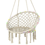 Tangkula Hammock Chair with Lights, Macrame Swing with Tassels, Handwoven Cotton Rope (Milk White)