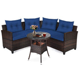4-Piece Patio Furniture Set, C-Shape Outdoor Wicker Sectional Sofa Set