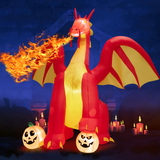 Tangkula 10 FT Halloween Inflatable Giant Fire Dragon, Blow-up Outdoor Halloween Decorations with Built-in LED Lights