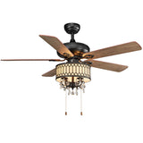 Tangkula 52" Crystal Ceiling Fan with Lights, Classical Crystal Ceiling Fan with Pull Chain Control