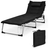 Tangkula 4-Position Folding Chaise Lounge Chair, Tri-Fold Portable Chaise Lounge Chair with Mattress, Pillow, Side Pocket