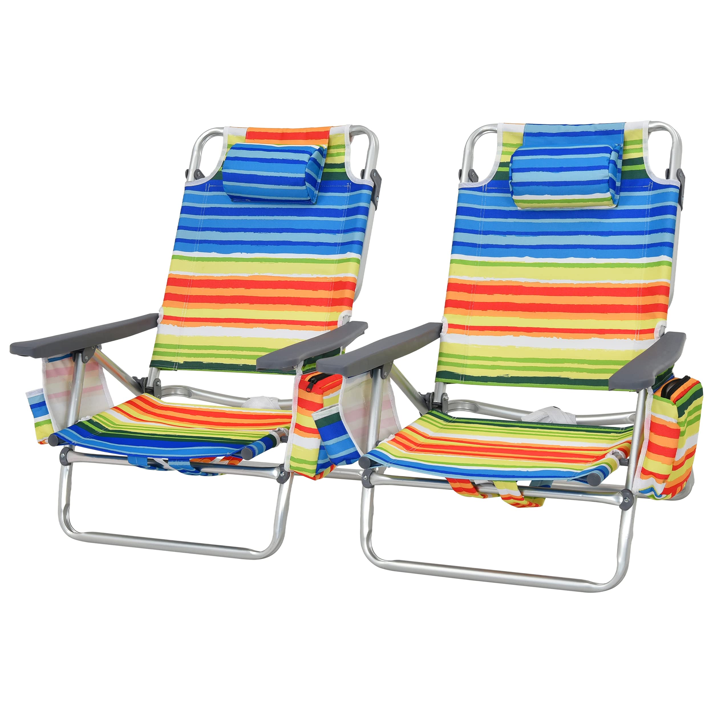 Tangkula Set Of 2 Backpack Beach Chair, 5-Position Lay Flat Beach Chairs With Cooler Bag, 2 Cup