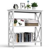 Tangkula 3-Tier Bookshelf, Vintage Wooden Bookcase with X-Style Frame