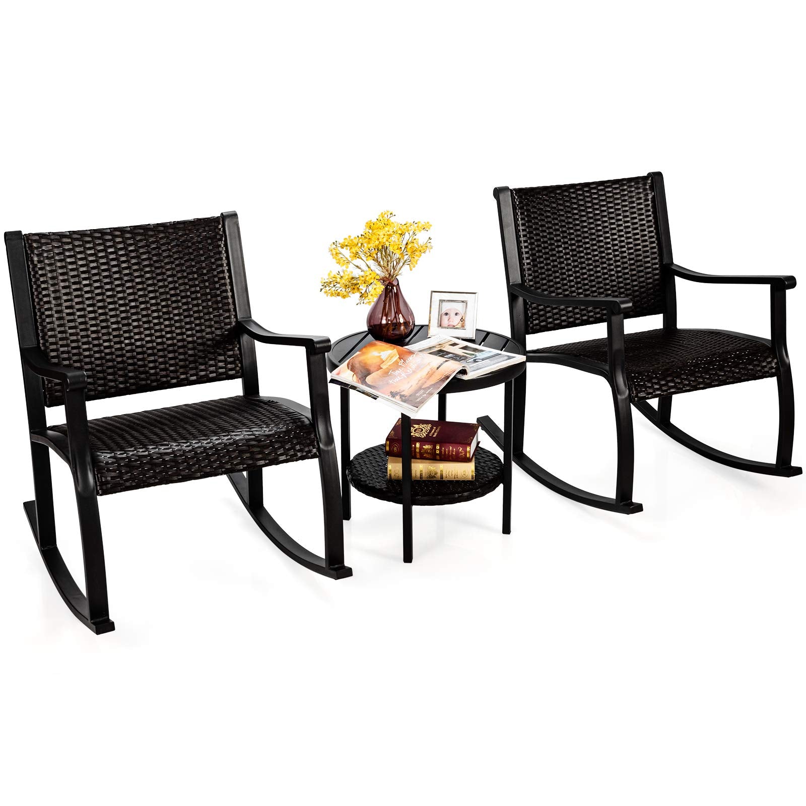 3 Piece Rocking Bistro Set - Tangkula