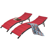 2 Pieces Patio Rattan Chaise Lounge, Outdoor Wicker Lounge Chair