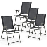 Tangkula Set of 2/4 Patio Folding Chairs, High Back Dining Chairs with Weather-Resistant Fabric