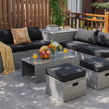 8-Piece Patio Wicker Furniture Set, Coffee Table, 2 Ottomans, 2 Armless Sofas & 2 Corner Sofas