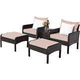 Wicker Furniture Set 5 Pieces PE Wicker Rattan Outdoor All Weather Cushioned Sofas and Ottoman Set