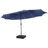 15FT Double-Sided Patio Umbrella with Solar Lights, Extra-Large Umbrella W/ 48 LED Lights & Auto-Charging Solar Panel