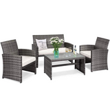 Tangkula 4 PCS Wicker Patio Conversation Set, Outdoor Rattan Sofas with Table Set