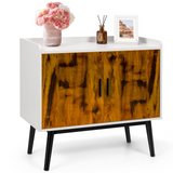 Tangkula Mid Century Storage Cabinet, Floor Storage Cabinet with 2 Doors & Metal Legs, Rustic Brown