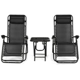 Tangkula 3 Pieces Outdoor Zero Gravity Chair Set, Folding Reclining Lounge Chair with Adjustable Backrest