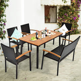 Tangkula 6 Pieces Patio Dining Table and Chairs, Includes All Weather Heavy Duty Acacia Wood Dining Table with Umbrella Hole
