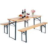 Tangkula 3 Piece Picnic Table Bench Set, Wood Picnic Table with 2 Benches with Heavy-Duty Metal Frame