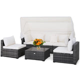 6-Piece Patio Furniture Set w/Retractable Canopy, Outdoor Conversation Set