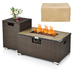 Tangkula 2 Piece Outdoor Propane Fire Pit Table Set with Hideaway Propane Tank Holder