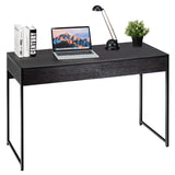 Tangkula Computer Desk with 2 Drawers, Simple Wooden Study Writing Desk with Steel Frame